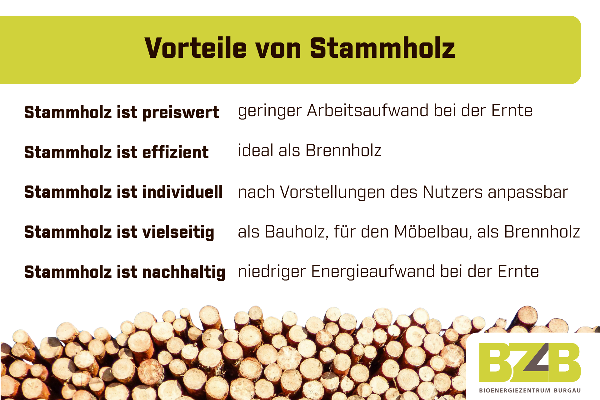 Stammholz, Vorteile, Langholz, Polterholz, Brennholz